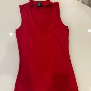 Red V-neck choker blouse